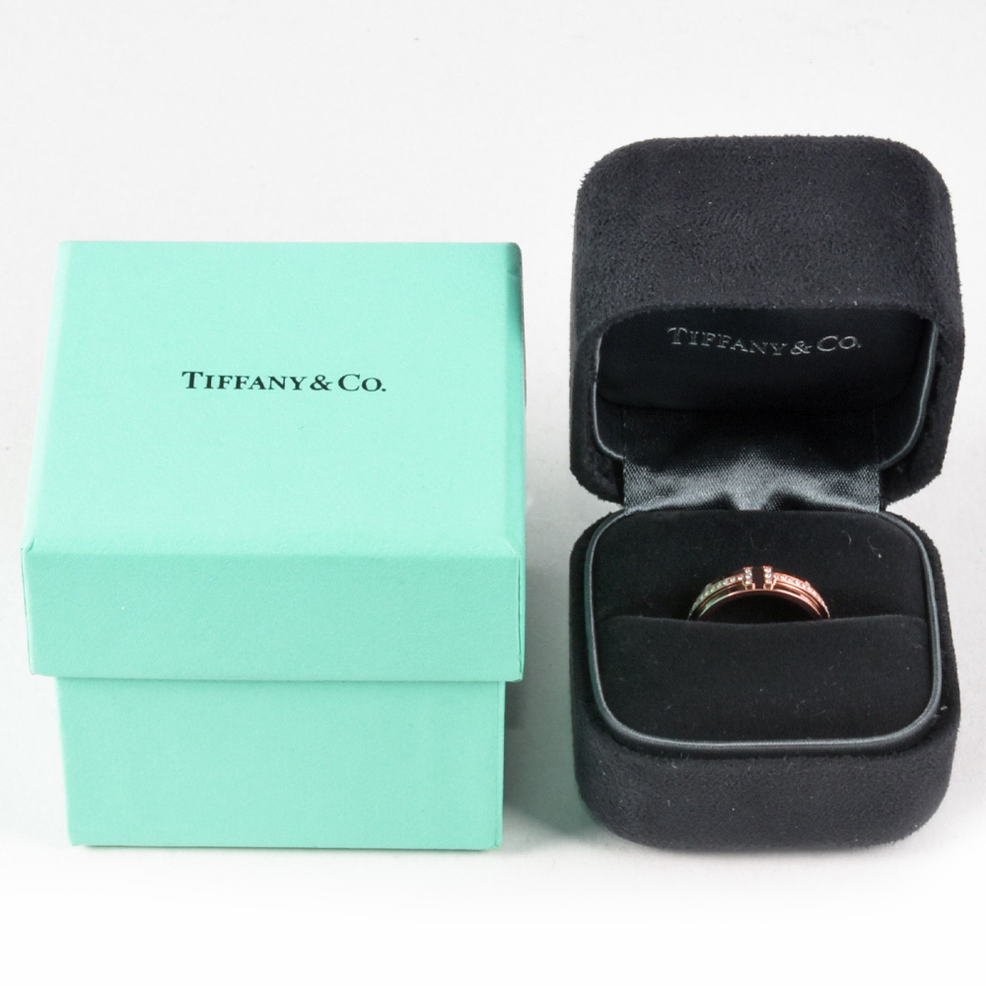 Tiffany & Co. T Narrow Ring, Diamond, Size 6, K18PG, Women's