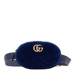 Gucci GG Marmont Quilted Waist Bag Belt 476434 Navy Gold Velour Leather Women's GUCCI