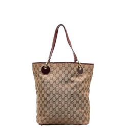 Gucci GG Canvas Tote Bag 120836 002058 Beige Red Leather Women's GUCCI