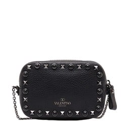 Valentino Studded Shoulder Bag Pochette Black Leather Women's