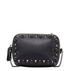 Valentino Studded Shoulder Bag Pochette Black Leather Women's