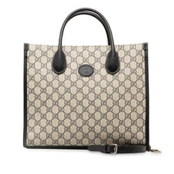 Gucci GG Supreme Small Tote Bag Shoulder 659983 Beige Black PVC Leather Women's GUCCI