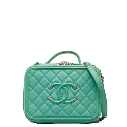 Chanel Matelasse Coco Mark Handbag Vanity Bag Shoulder Green Caviar Skin Women's CHANEL