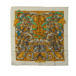 Hermes Carre 90 LE MORS A LA CONETABLE Elegance of the Bridle Scarf Muffler White Yellow Multicolor Silk Women's HERMES
