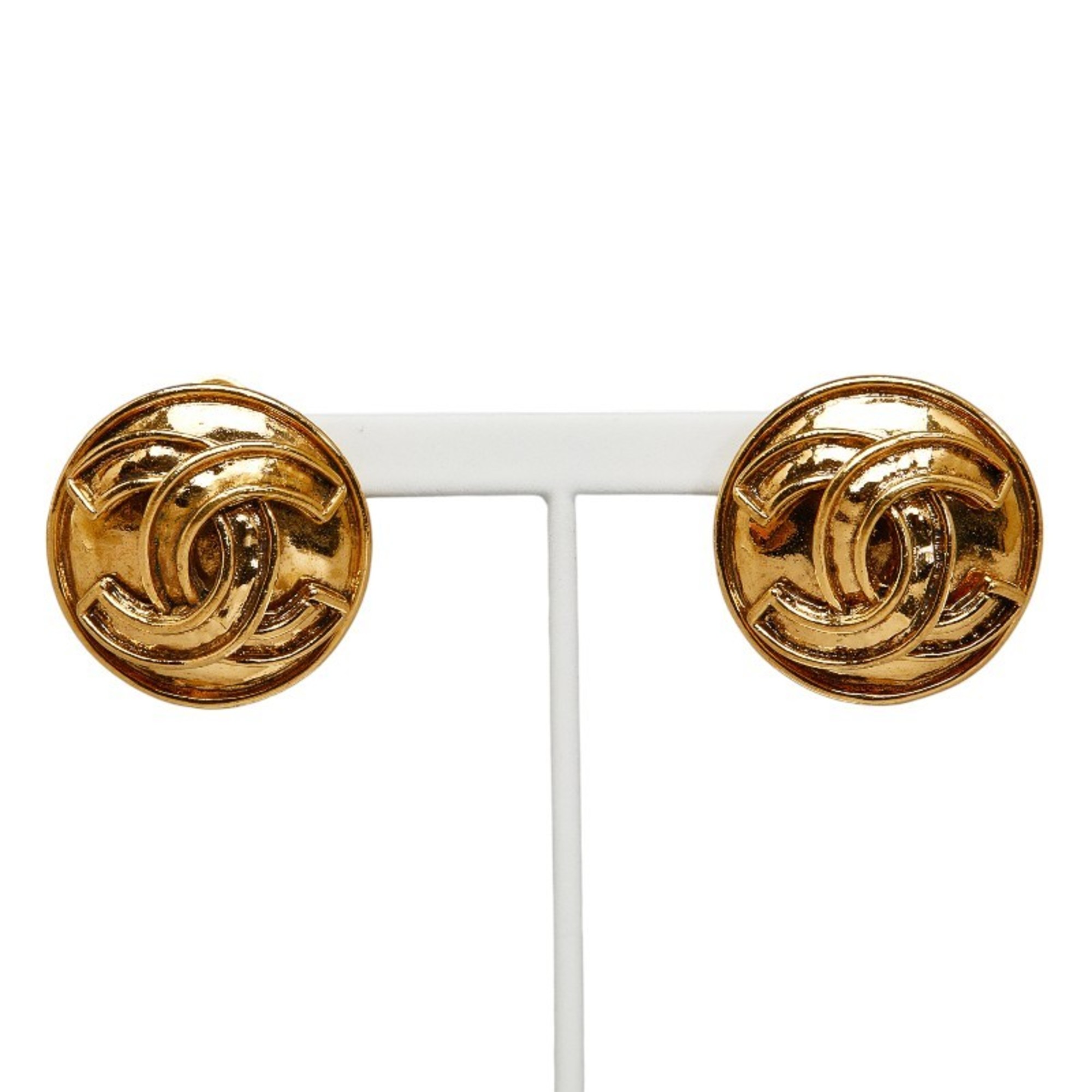 Chanel Coco Mark Earrings Gold Plated Women's CHANEL