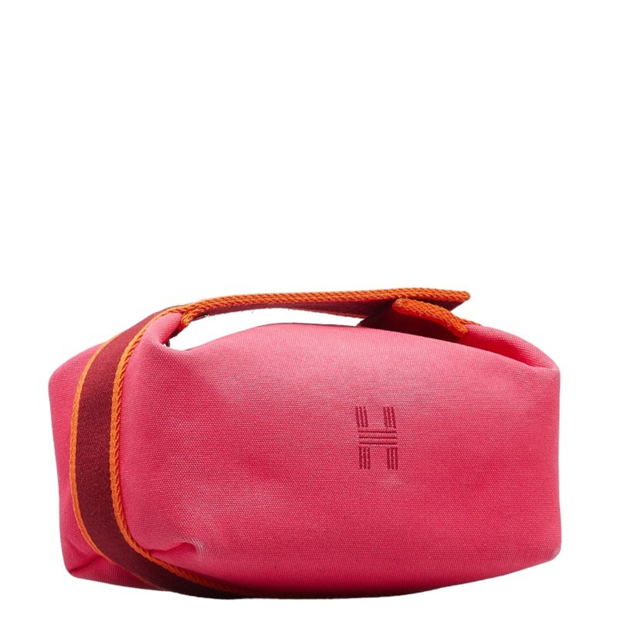 Hermes Bride A Black PM Handbag Pouch Hibiscus Pink Orange Canvas Women's HERMES