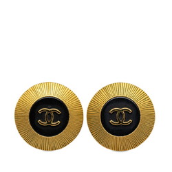 Chanel Coco Mark Earrings Gold Black Plated Women's CHANEL