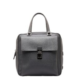 Prada Triangle Plate Saffiano Handbag Tote Bag Grey Leather Women's PRADA