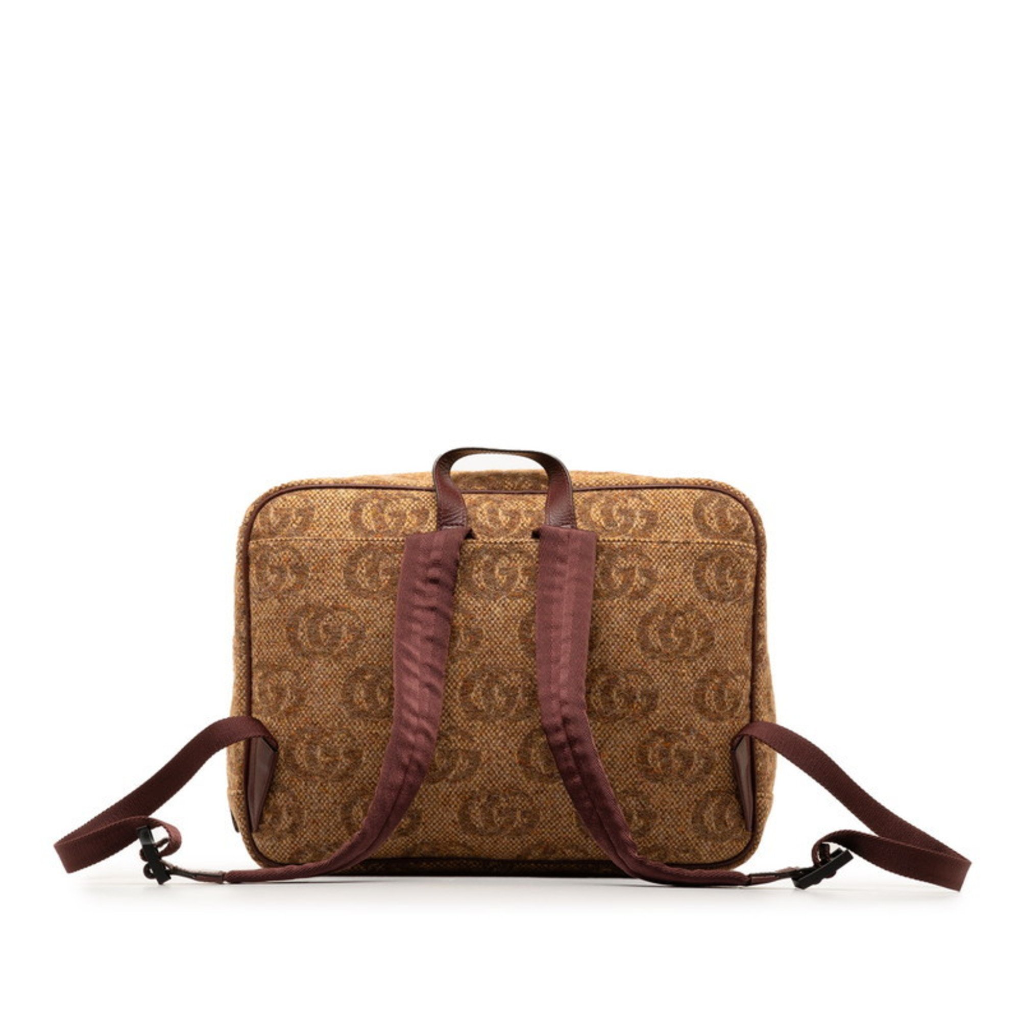 Gucci Double G Star Backpack 704946 Brown Wool Leather Women's GUCCI