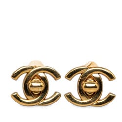 Chanel Coco Mark Turnlock Motif Earrings Gold Plated Women's CHANEL
