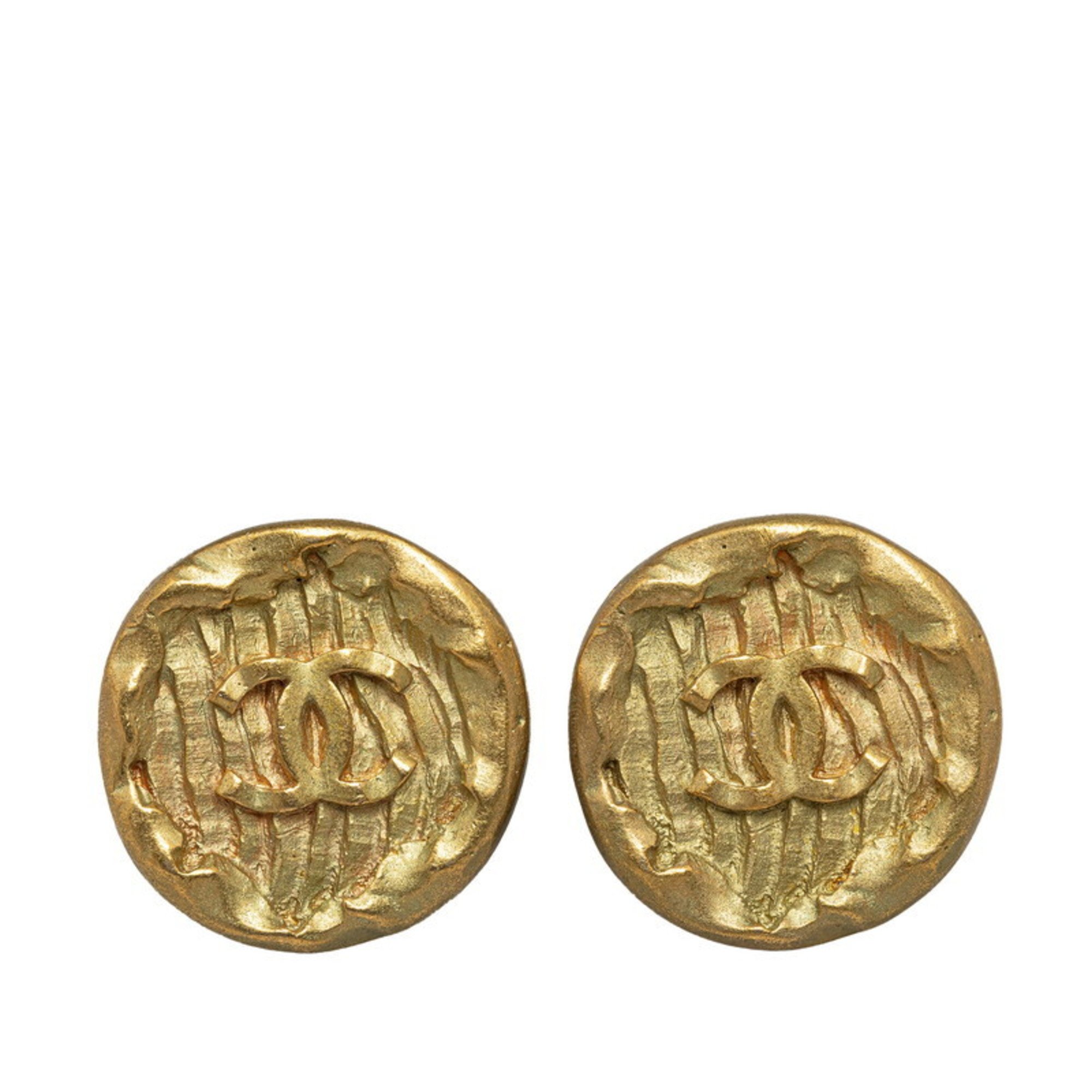 Chanel Coco Mark Round Earrings Gold Plated Women's CHANEL