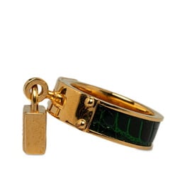 Hermes Padlock Scarf Ring Gold Green Plated Leather Women's HERMES