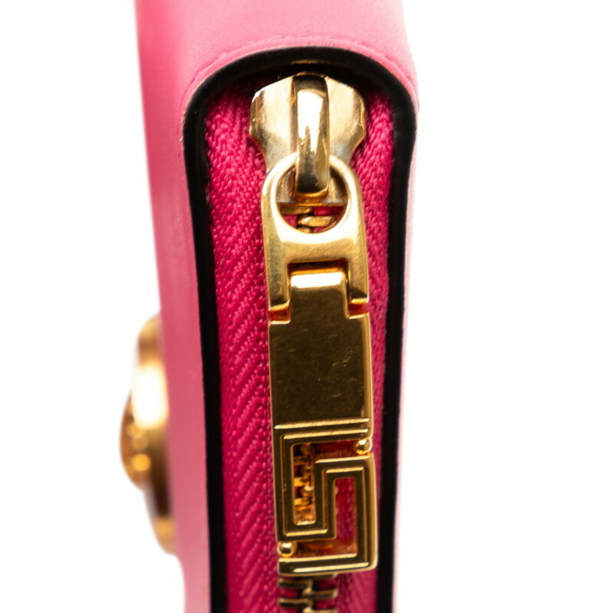 Versace Medusa Round Bi-fold Wallet Pink Gold Leather Women's VERSACE