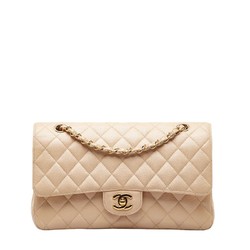 Chanel Matelasse 25 Double Flap Coco Mark Chain Shoulder Bag Beige Caviar Skin Women's CHANEL