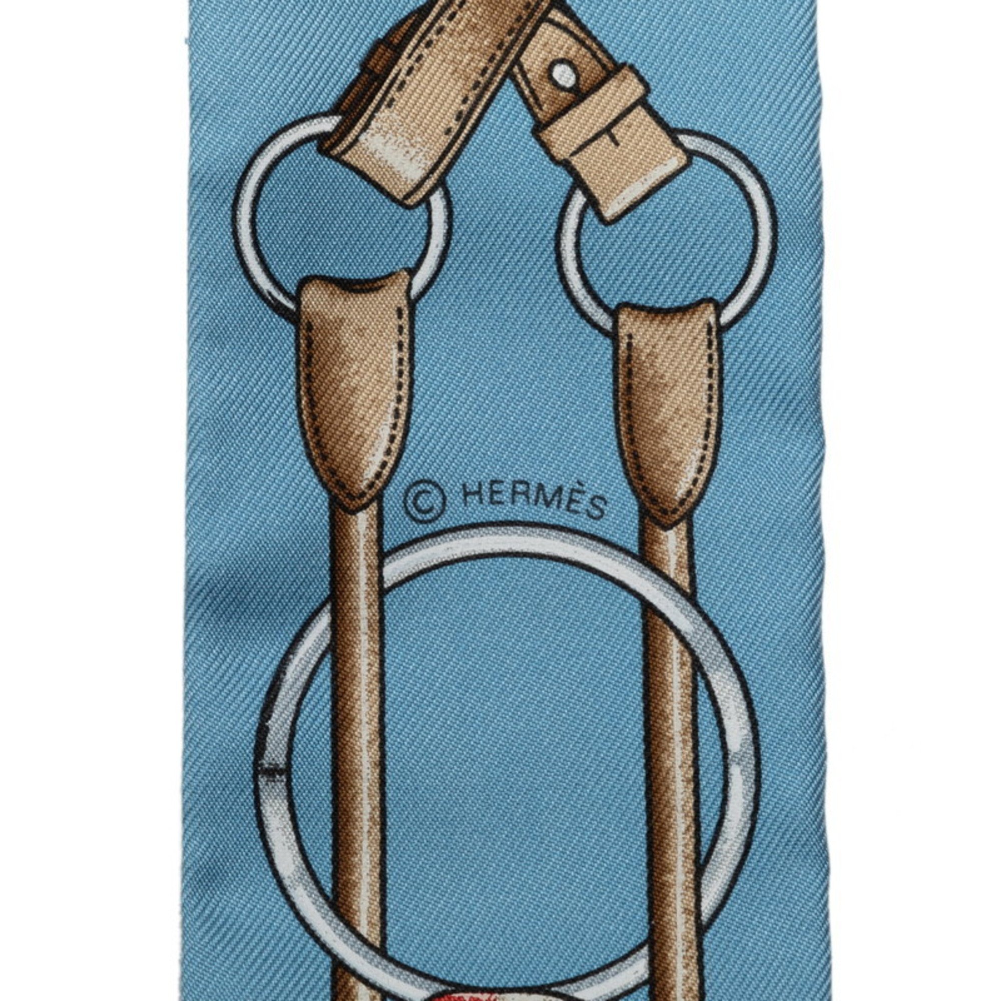 Hermes Twilly Bowtie Suspender Scarf Muffler Light Blue Multicolor Silk Women's HERMES