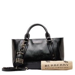 Burberry Tassel Handbag Shoulder Bag Black Gold Patent Leather Women's BURBERRY