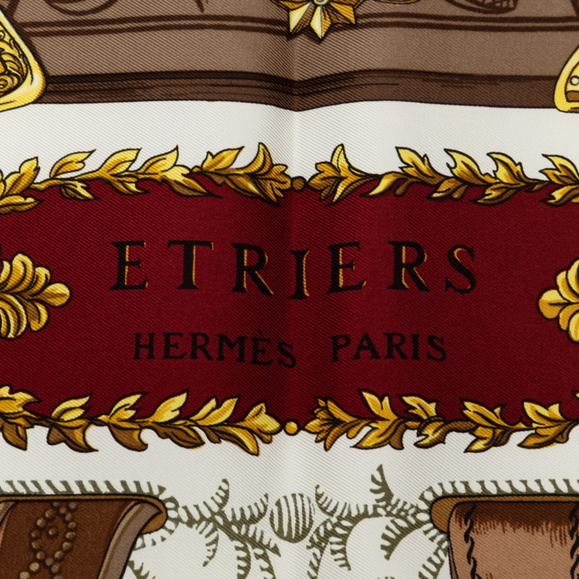 Hermes Carre 90 ETRIERS Stirrup Horse Tack Motif Scarf Muffler Wine Red White Multicolor Silk Women's HERMES