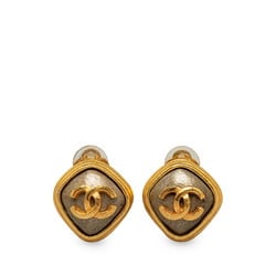 Chanel Coco Mark Stone Earrings Gold Plated Women's CHANEL