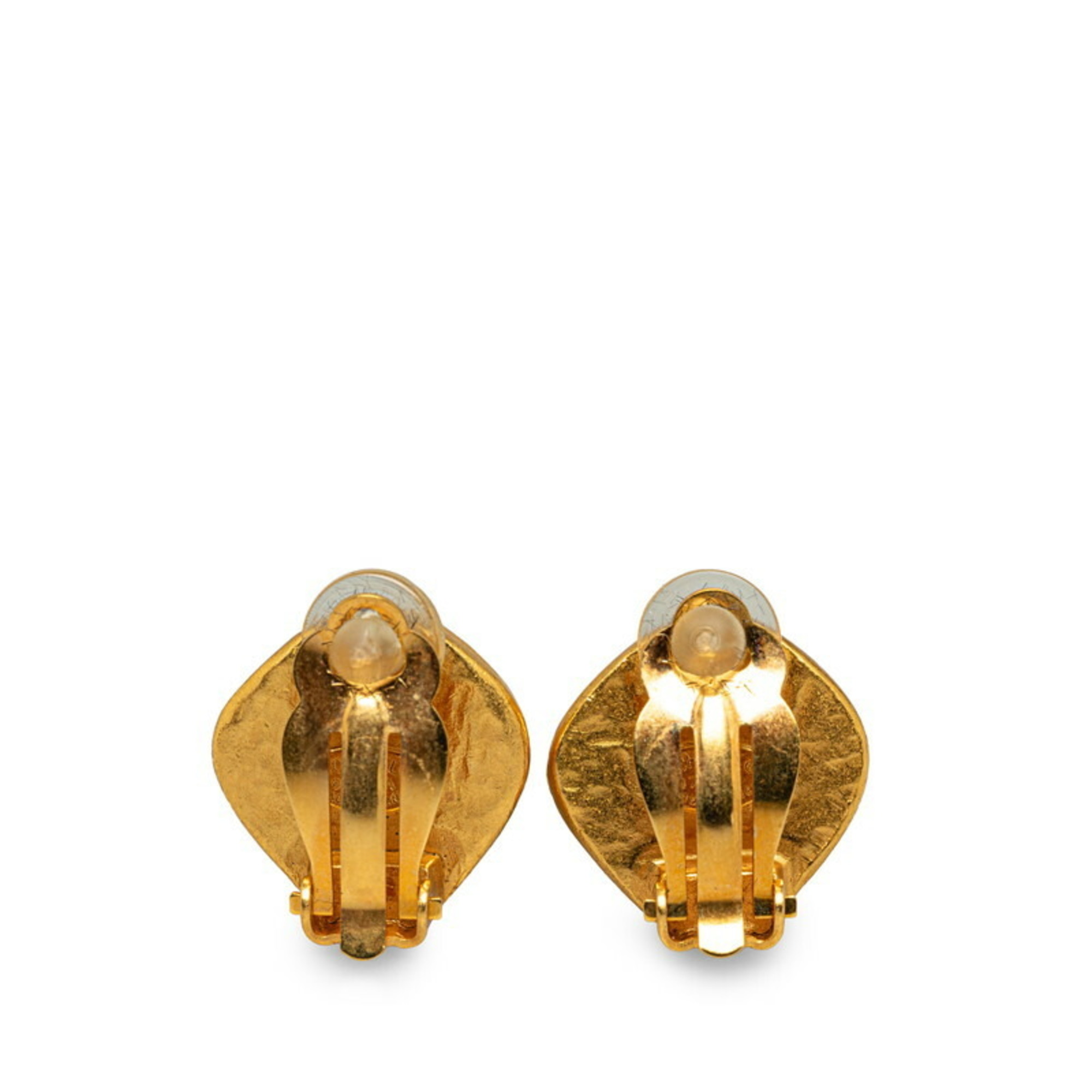 Chanel Coco Mark Stone Earrings Gold Plated Women's CHANEL