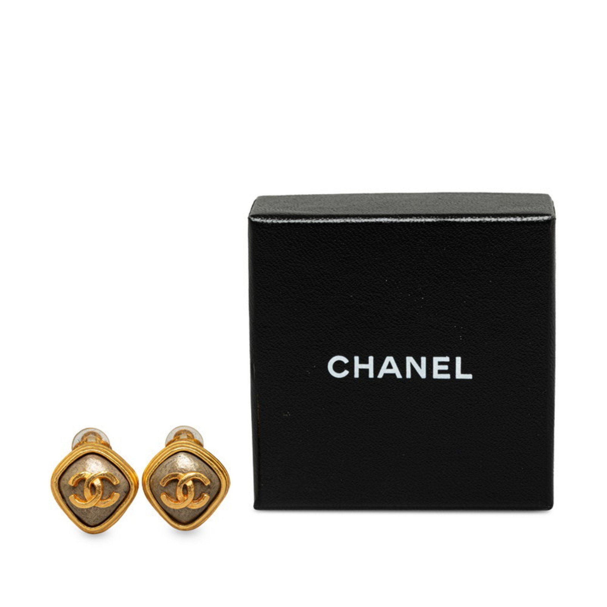 Chanel Coco Mark Stone Earrings Gold Plated Women's CHANEL