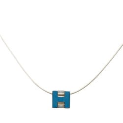Hermes Cage d'Ache H Cube Necklace Choker Silver Blue Metal Women's HERMES