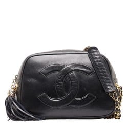 Chanel Coco Mark Chain Shoulder Bag Black Gold Lambskin Women's CHANEL