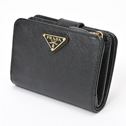 PRADA Saffiano Triangle Wallet Bi-fold 1ML018 Leather Black S-155556