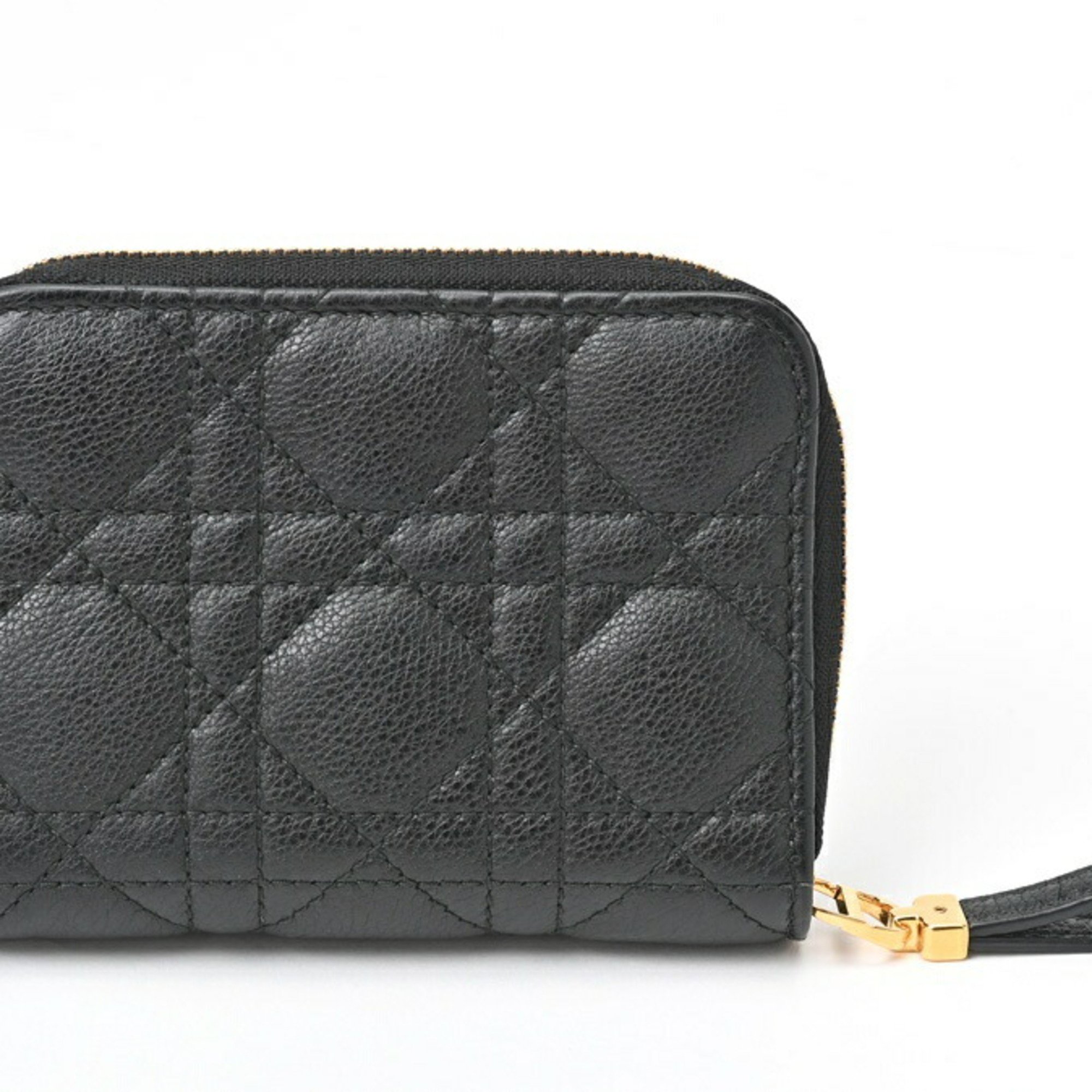 Christian Dior Dior Caro Secret Wallet Bi-fold S5032UWHC Cannage Calfskin Black S-155559