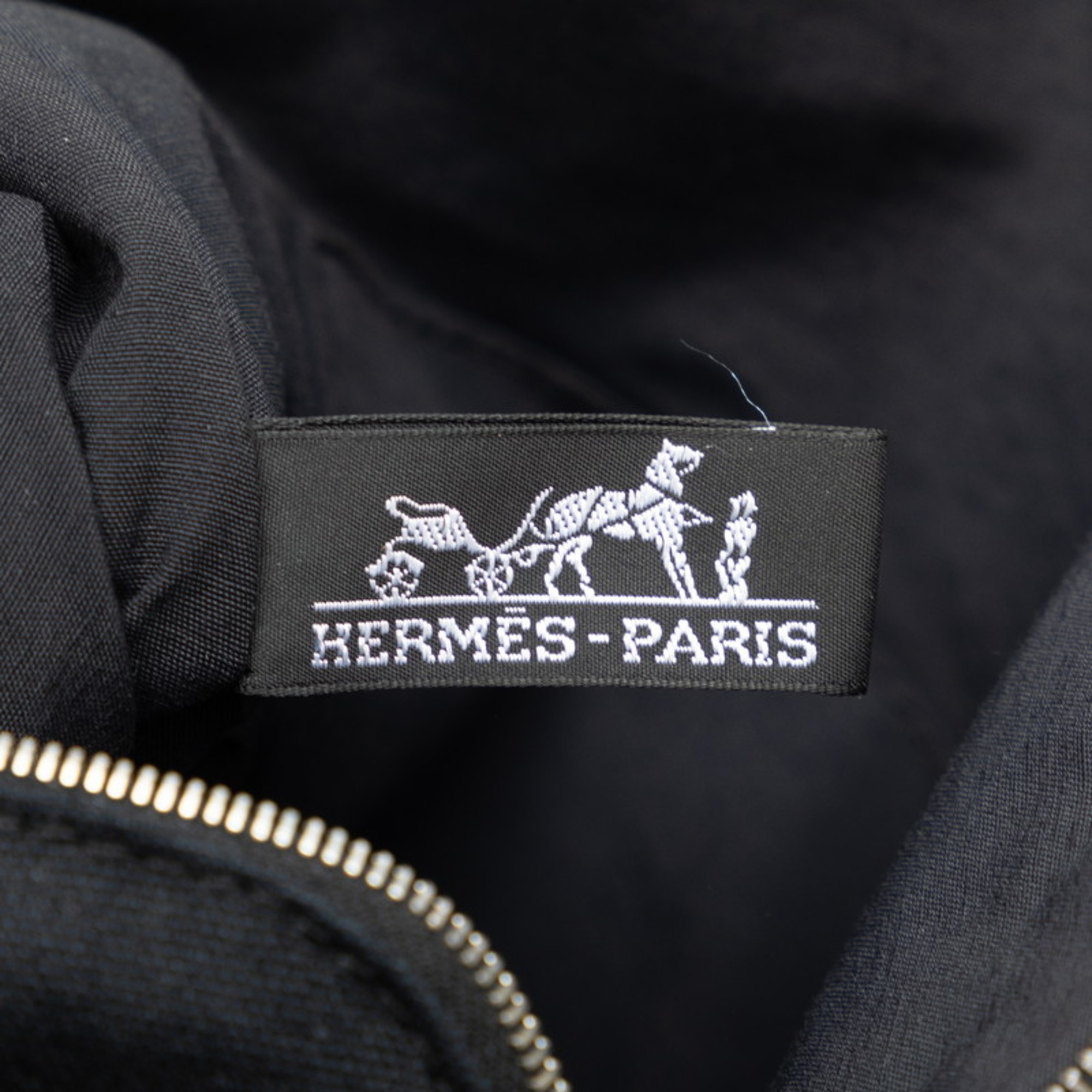 Hermes Bolide Pouch MM Handbag Black Brown Cotton Leather Women's HERMES