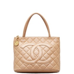 Chanel Matelasse Medallion Coco Mark Reprint Tote Bag Handbag Beige Gold Caviar Skin Women's CHANEL