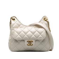 Chanel Matelasse Coco Mark Chain Shoulder Bag White Leather Women's CHANEL