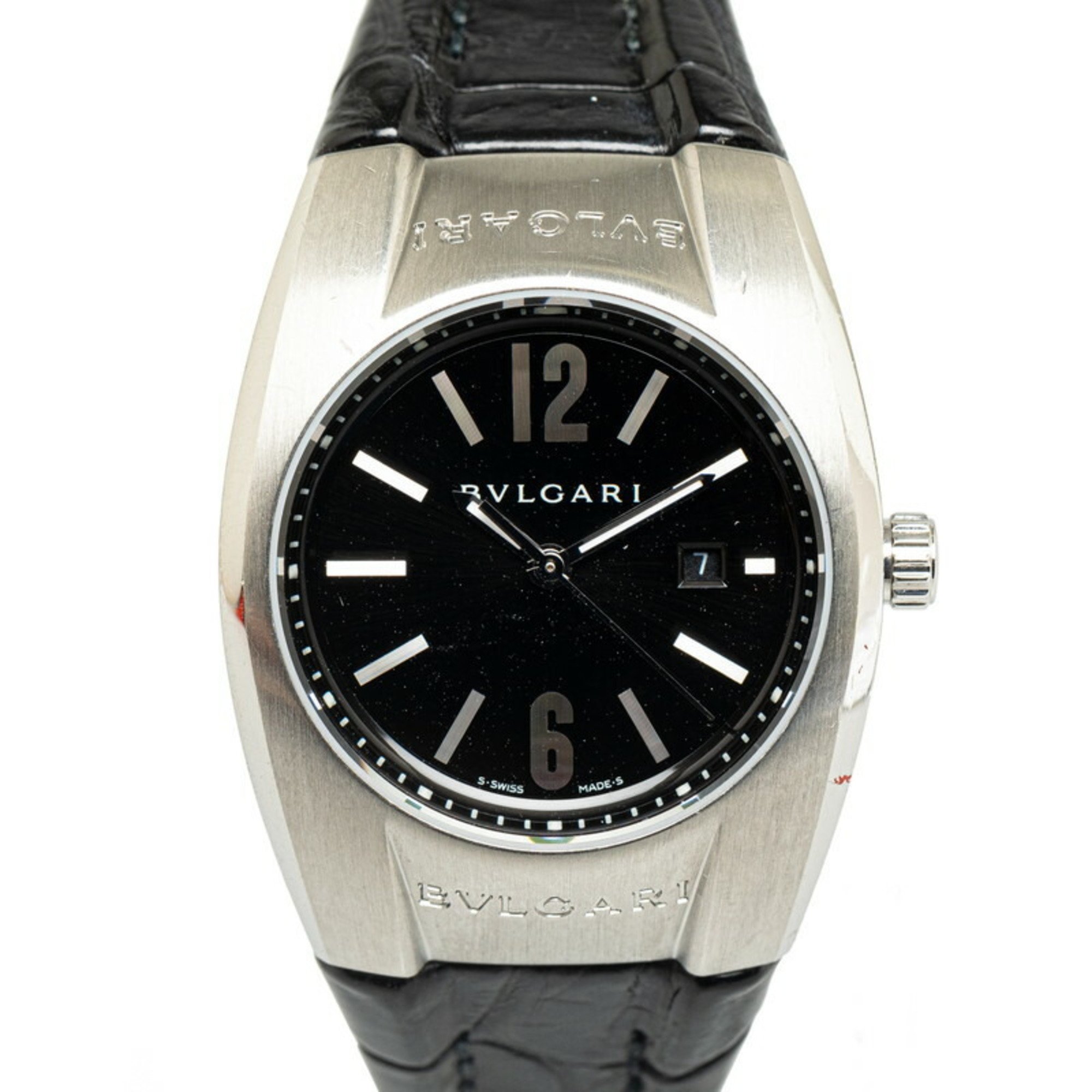 BVLGARI Ergon Watch EG30S Quartz Black Dial Leather Stainless Steel Women's