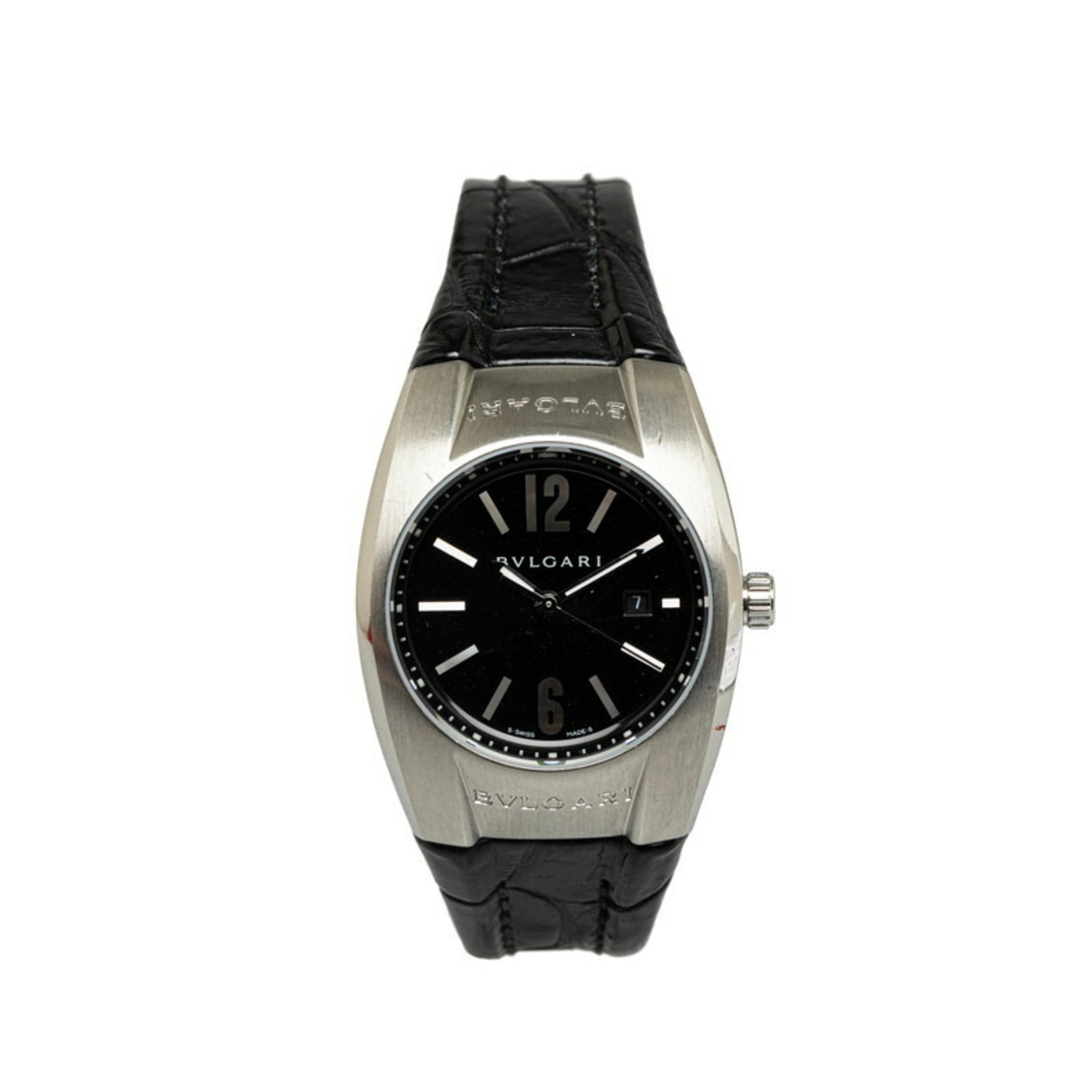 BVLGARI Ergon Watch EG30S Quartz Black Dial Leather Stainless Steel Women's