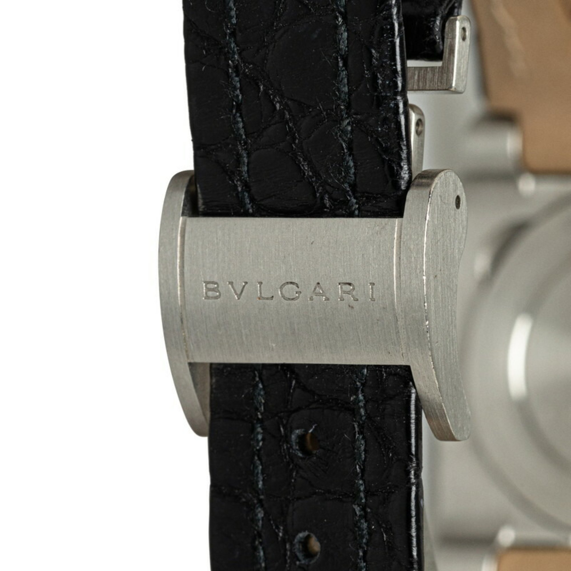 BVLGARI Ergon Watch EG30S Quartz Black Dial Leather Stainless Steel Women's