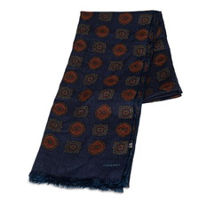 Chanel scarf navy brown silk cashmere women's CHANEL
