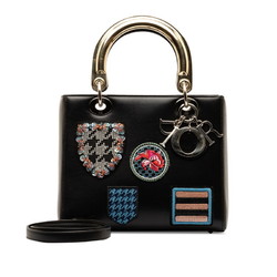 Christian Dior Dior Lady Patchwork Collection Handbag Shoulder Bag Black Multicolor Leather Metal Women's