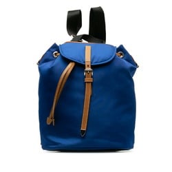 Prada Triangle Plate Backpack 1BZ064 Blue Brown Nylon Leather Women's PRADA