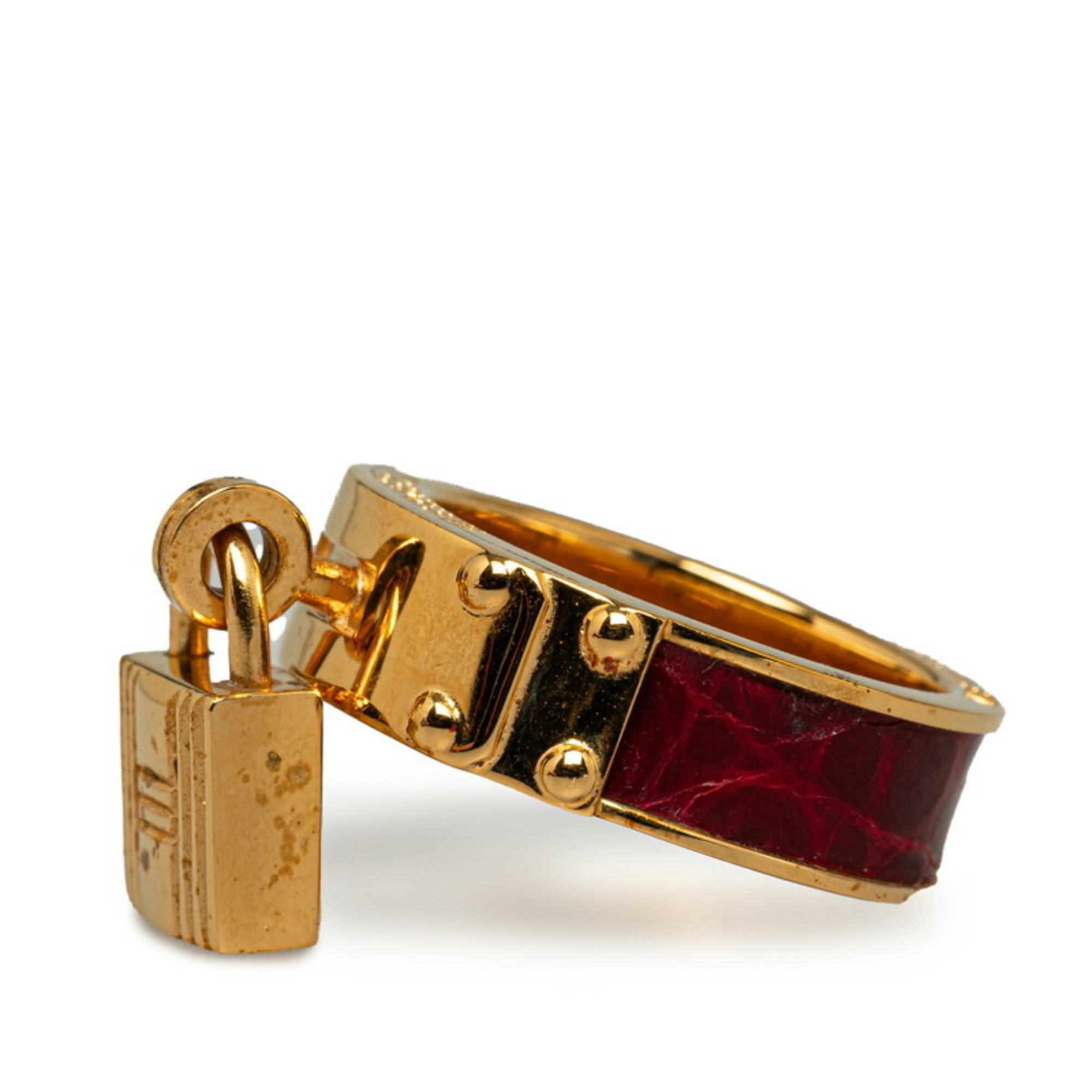 Hermes Padlock Scarf Ring Gold Red Plated Leather Women's HERMES