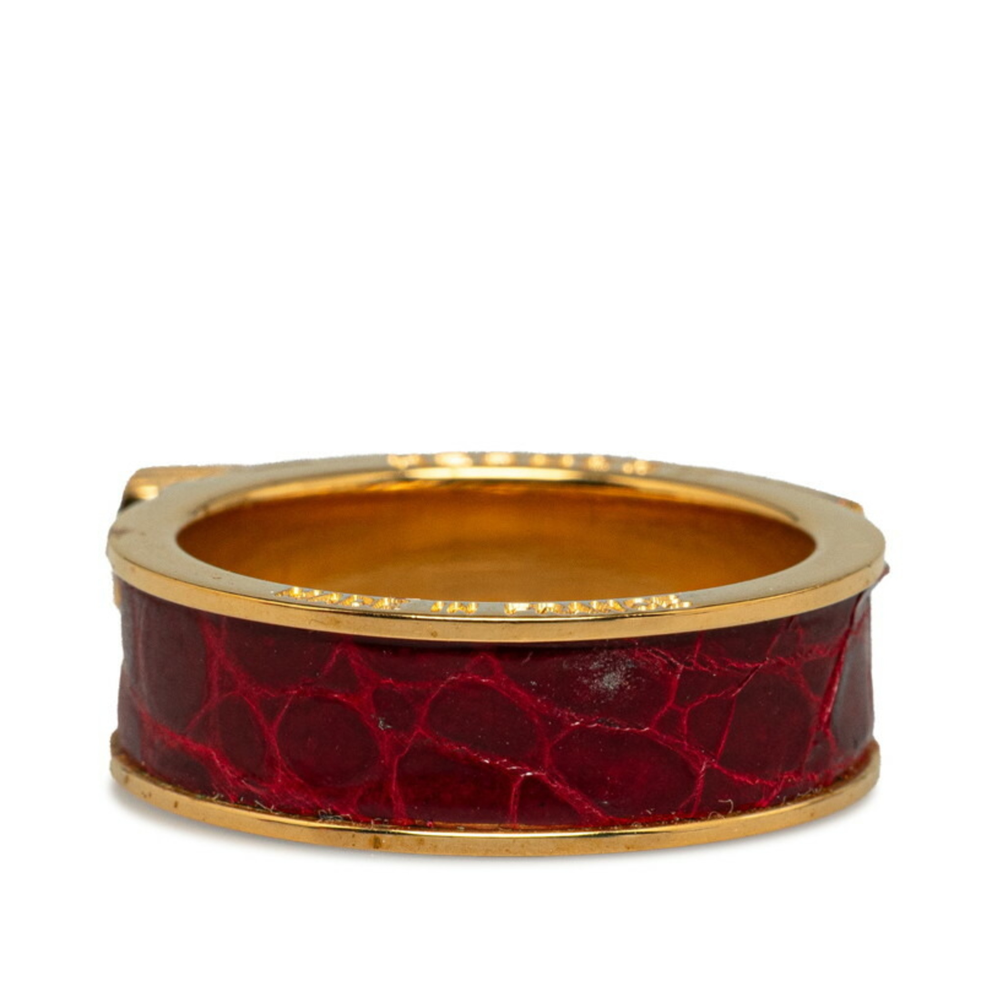 Hermes Padlock Scarf Ring Gold Red Plated Leather Women's HERMES