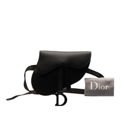 Christian Dior Dior Saddle Bag Shoulder Waist Black Leather Women's