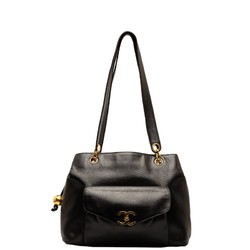 Chanel Coco Mark Ball Chain Tote Bag Shoulder Black Lambskin Women's CHANEL