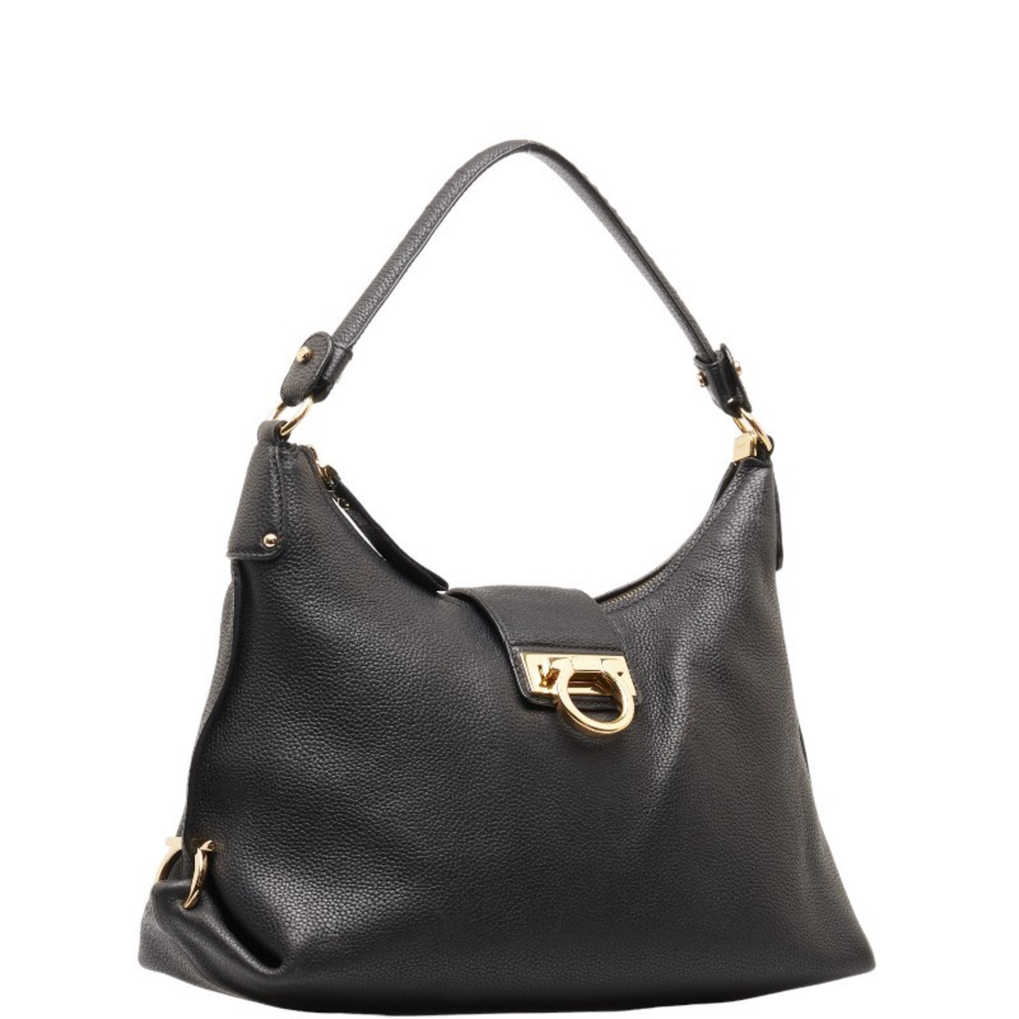 Salvatore Ferragamo Gancini Bag Handbag Black Silver Leather Women's