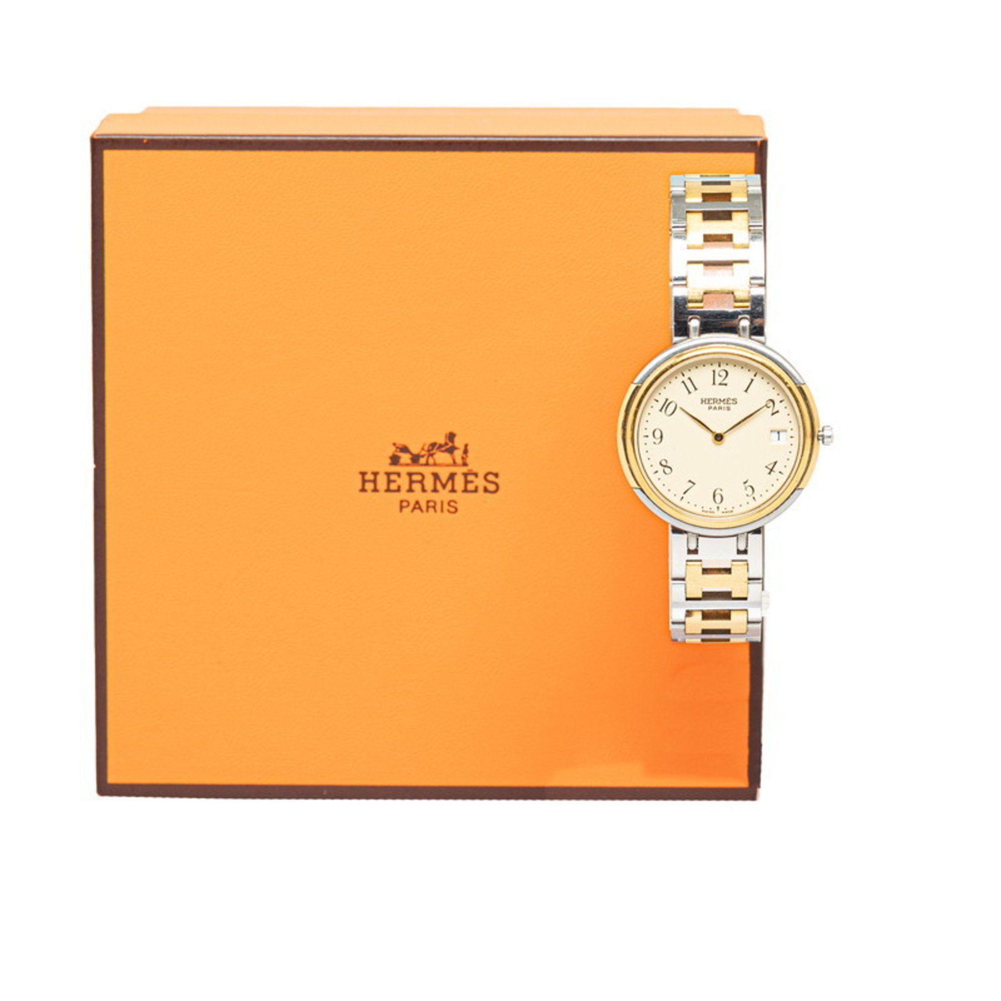 Hermes Windsor Date Watch Quartz Ivory Dial Stainless Steel Women's HERMES