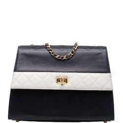 Chanel Matelasse Two-tone Chain Shoulder Bag Navy White Gold Leather Women's CHANEL