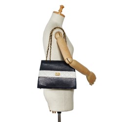 Chanel Matelasse Two-tone Chain Shoulder Bag Navy White Gold Leather Women's CHANEL