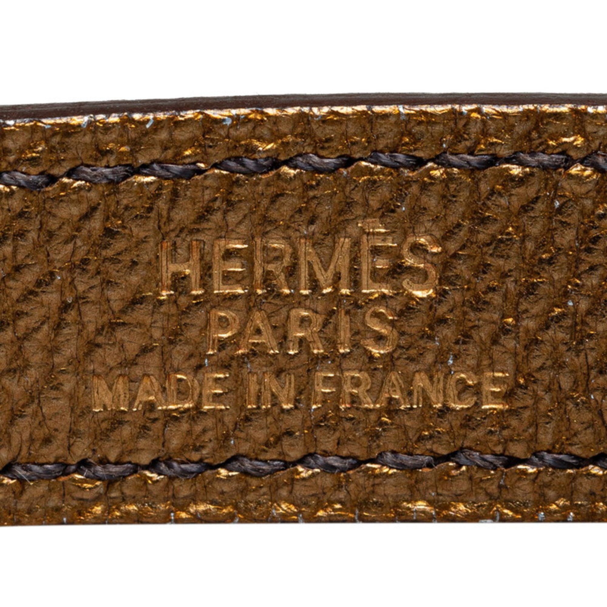 Hermes Charm Glove Holder Brown Gold Leather Women's HERMES