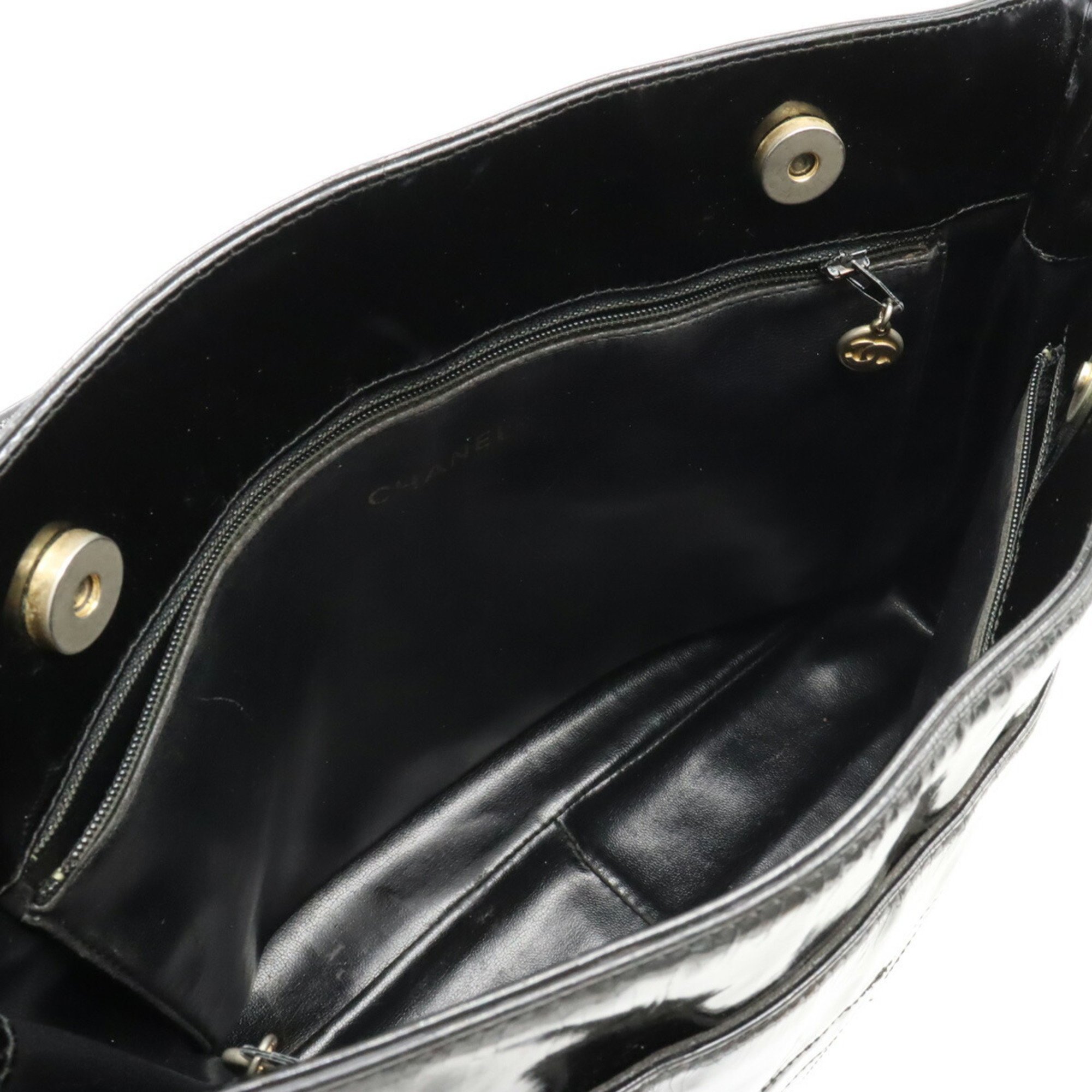 CHANEL Coco Mark Tote Bag Shoulder Enamel Patent Leather Black