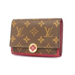 Louis Vuitton Tri-fold Wallet Monogram Portefeuille Flore Compact M64588 Brown Fuchsia Women's