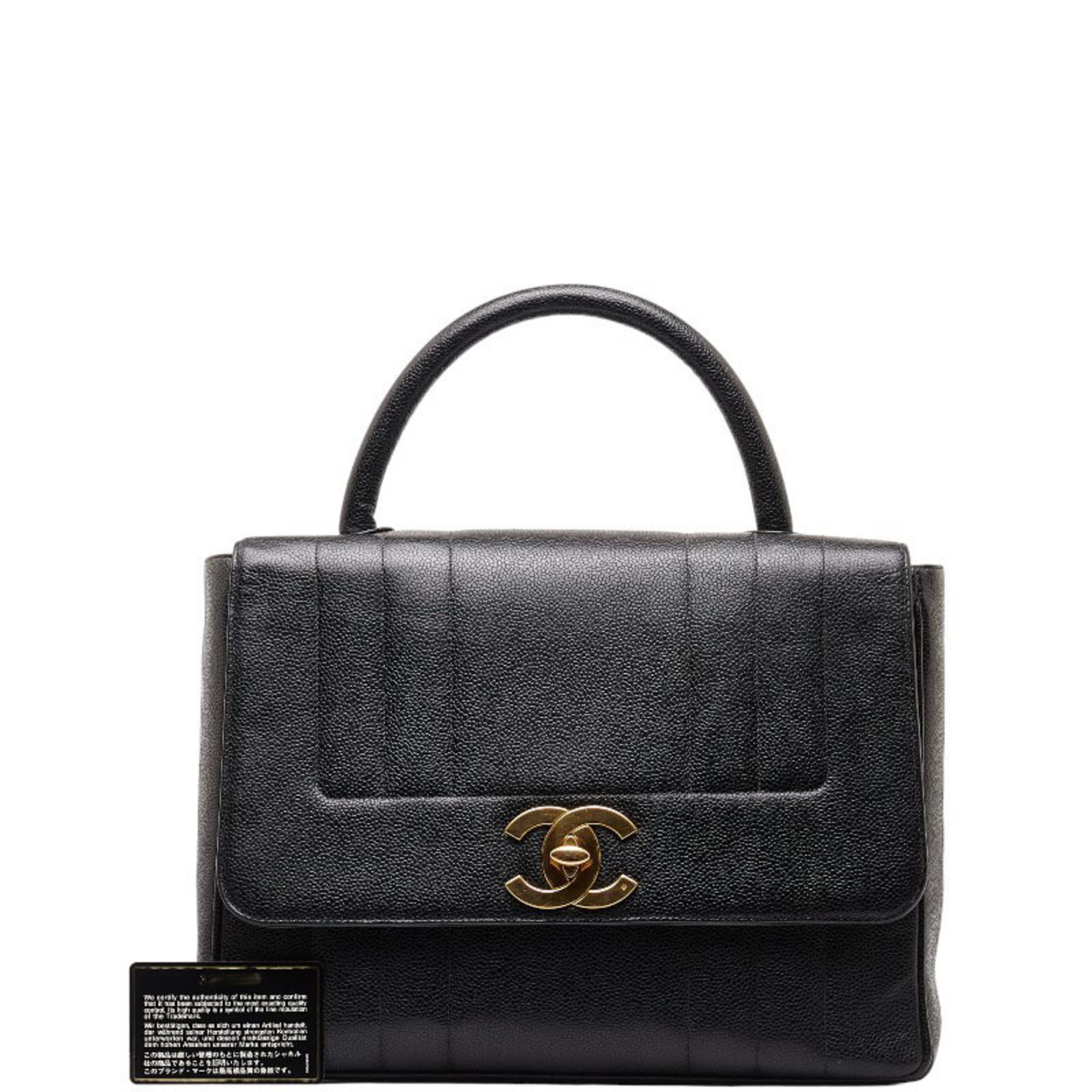 CHANEL Mademoiselle Coco Mark Handbag Black Caviar Skin Women's