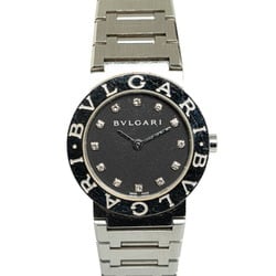 BVLGARI 12PD Diamond Watch BB26SS Quartz Black Dial Stainless Steel Women's